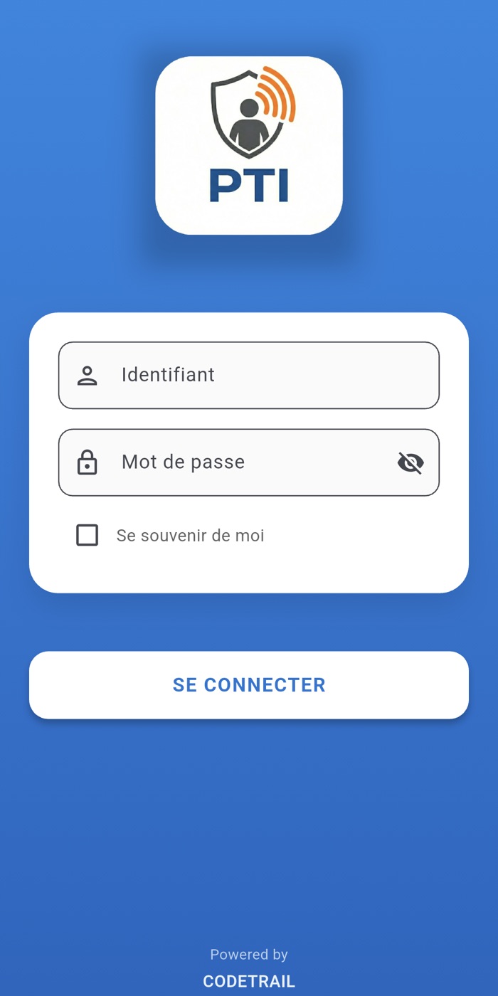 L’écran de connexion de l’application PTI Connect.