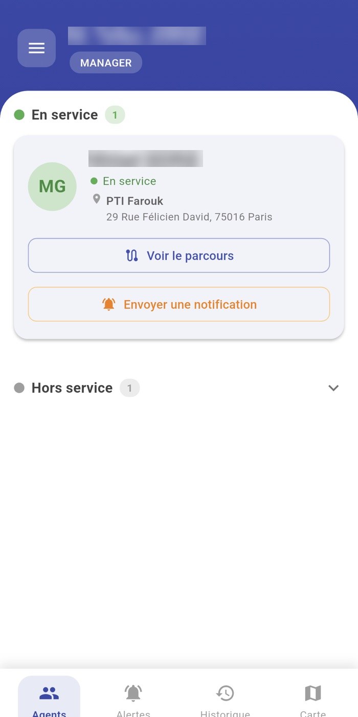 L’onglet Agents, avec un agent en service.