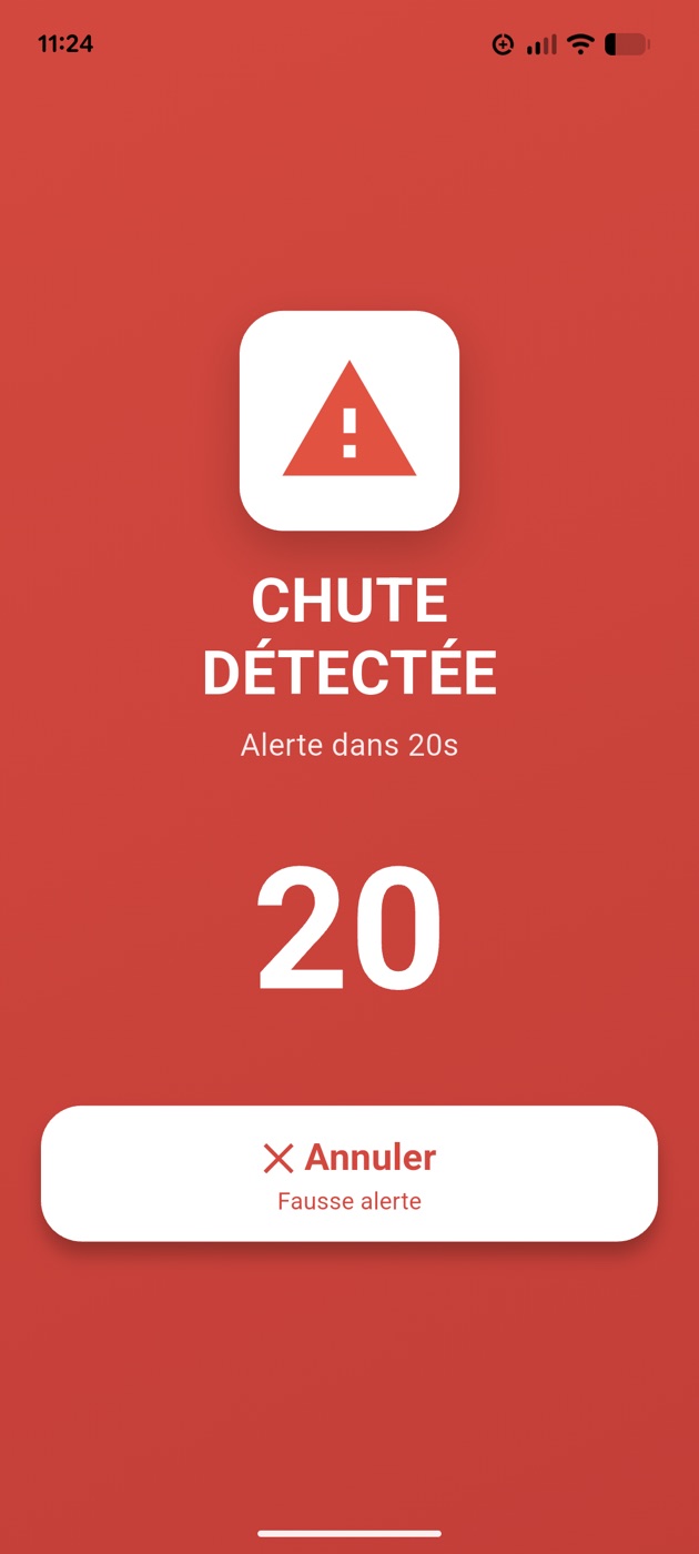 L’écran affiché dès qu’une chute est détectée.