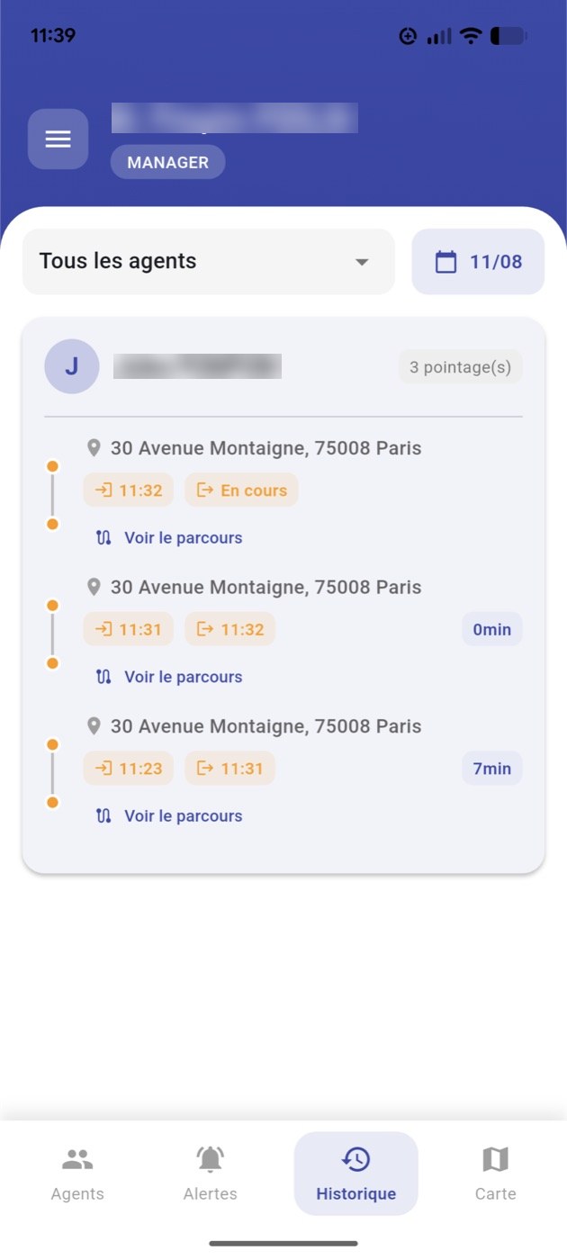 L’historique du jour, agent par agent.